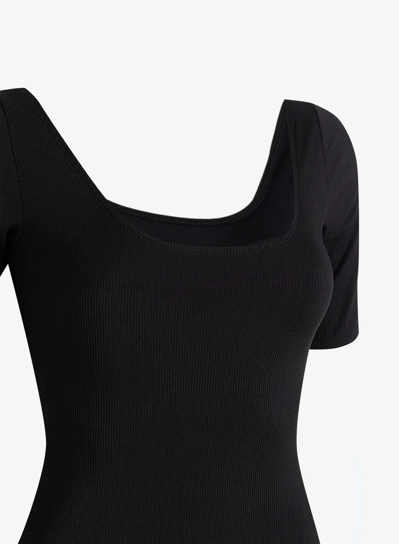 ELLA Solid Swimsuit With Mesh Insert Detail